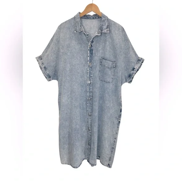 Boutique Denim Shirt Dress Light Wash Collared Button Down Utility Normcore XL - Picture 4 of 12